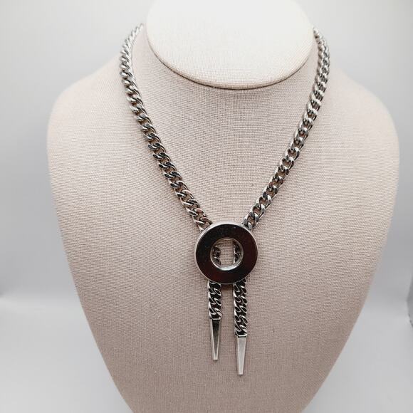 MONET Vintage Silver Tone Modernist Chain Necklace 15” Signed Heavy - Picture 2 of 8